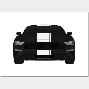 Mustang GT Shadow-Black + White Stripes Posters and Art